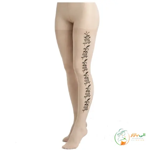 جوراب شلواری طرح دار کرم
