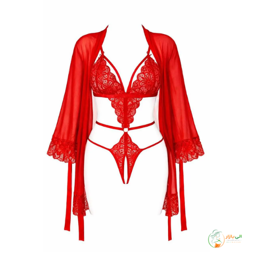 ست بادی فاق باز و روبدوشامبر فانتزی قرمز ژالیا کد 2580